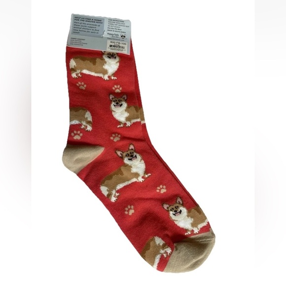 Corgi Dog Breed Novelty Socks Unisex Happy Tails Red 200 Needle Cotton Blend NEW - Picture 5 of 6